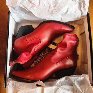 Dolce Vita Womens Western Shanta Red Leather Ankle Boots Size 6.5